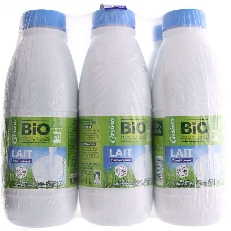 CASINO BIO Lait demi-écrémé 6x1L